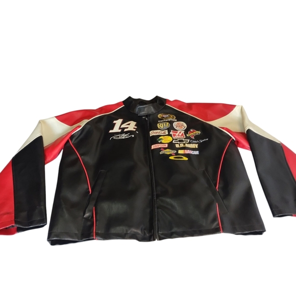 Vintage Nascar Racing Jacket Office Pepot Men's Black Red Faux Leather Sz XXL - Picture 5 of 12